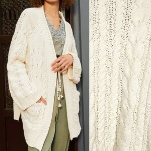 POL Cable Knit Open Front Fisherman Cardigan Sweater Ivory Oversized Chenille